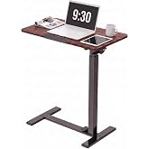 DUMOS Rolling Desk, Laptop Desk, Overbed Table with Wheels for Home | Adjustable Height, Mobile Bedside Table, Portable Computer Workstation for Bed, Sofa, Couch, Dark Brown