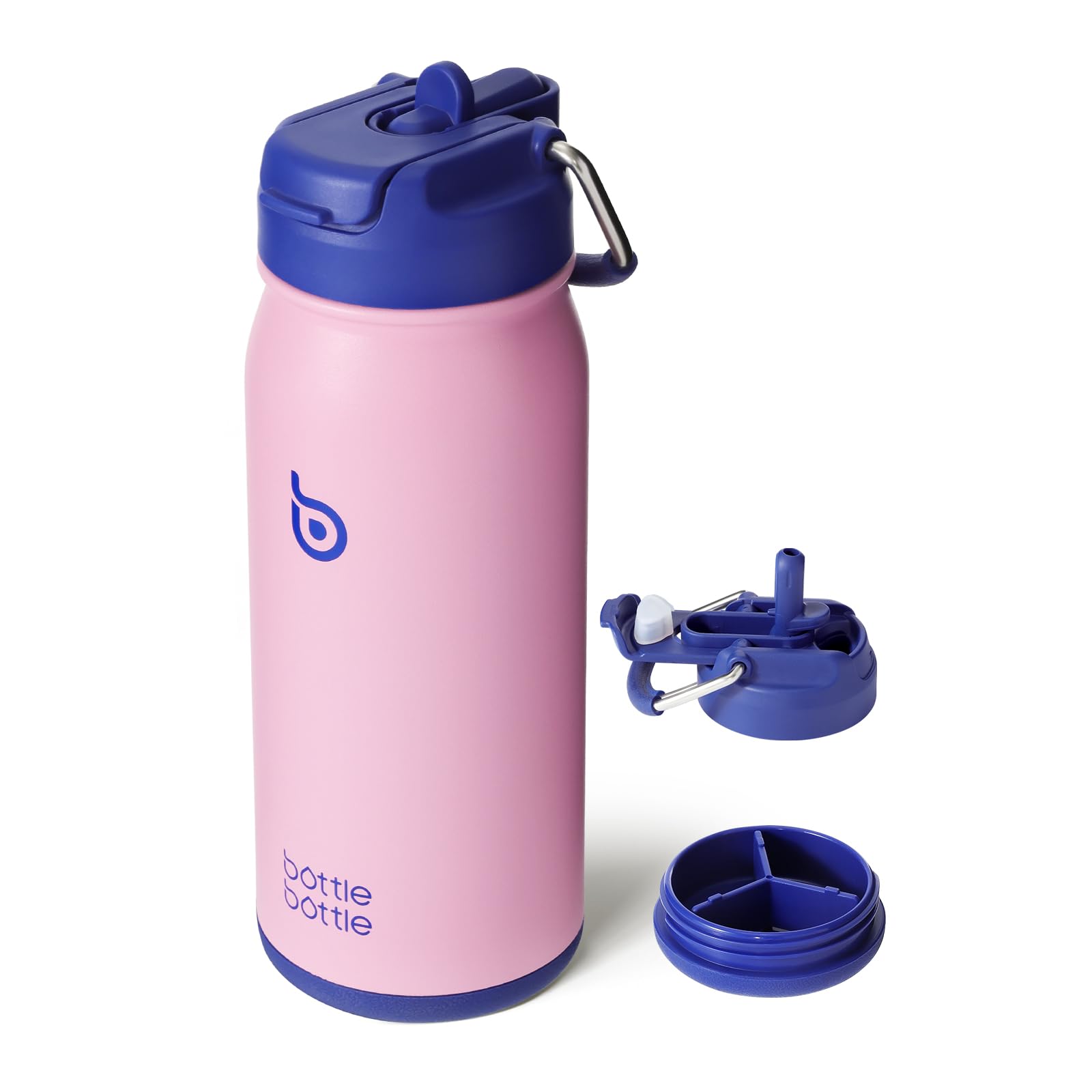 BOTTLE BOTTLE 16oz(470ml) Stainless Steel Kids Insulated Sports Water Bottle with Straw and Pill Holder for Gifts and School (Bubble Candy)
