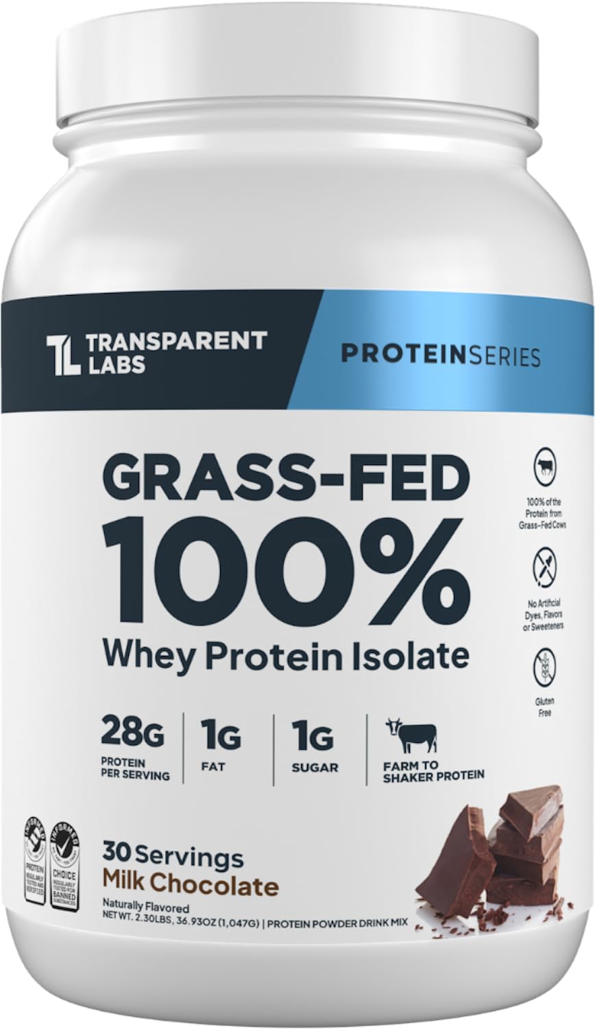 Transparent Labs Grass-Fed Whey Protein Isolate - Naturally Flavored, Gluten Free Whey Protein Powder with 28g of Protein per Serving & 9 Amino Acids - 30 Servings, Milk Chocolate