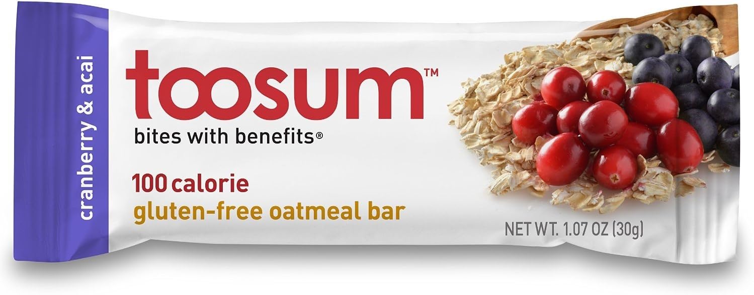 Toosum 100-Calorie, Gluten-Free Oatmeal Bars, Cranberry & Acai, (Pack of 60)