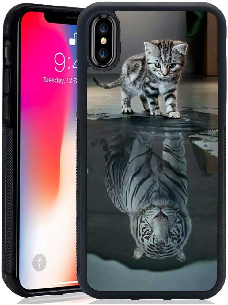 for iPhone Case - Cat &Tiger Desgin-Soft TPU+Luxury Tempered Mirror Protective iPhone Case (for iPhone XR)