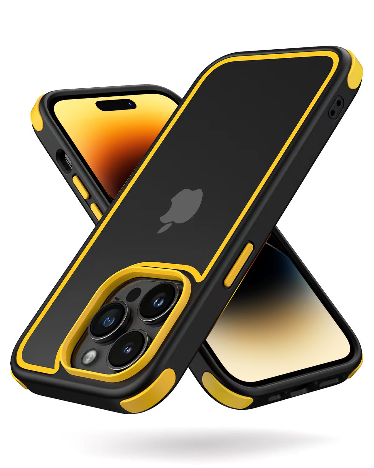 MobNano Compatible with iPhone 14 Pro 5G, Ultra Thin Hybrid Case, Soft TPU Shockproof Bumper Anti Scratch Cover for iPhone 14 Pro - Black/Yellow