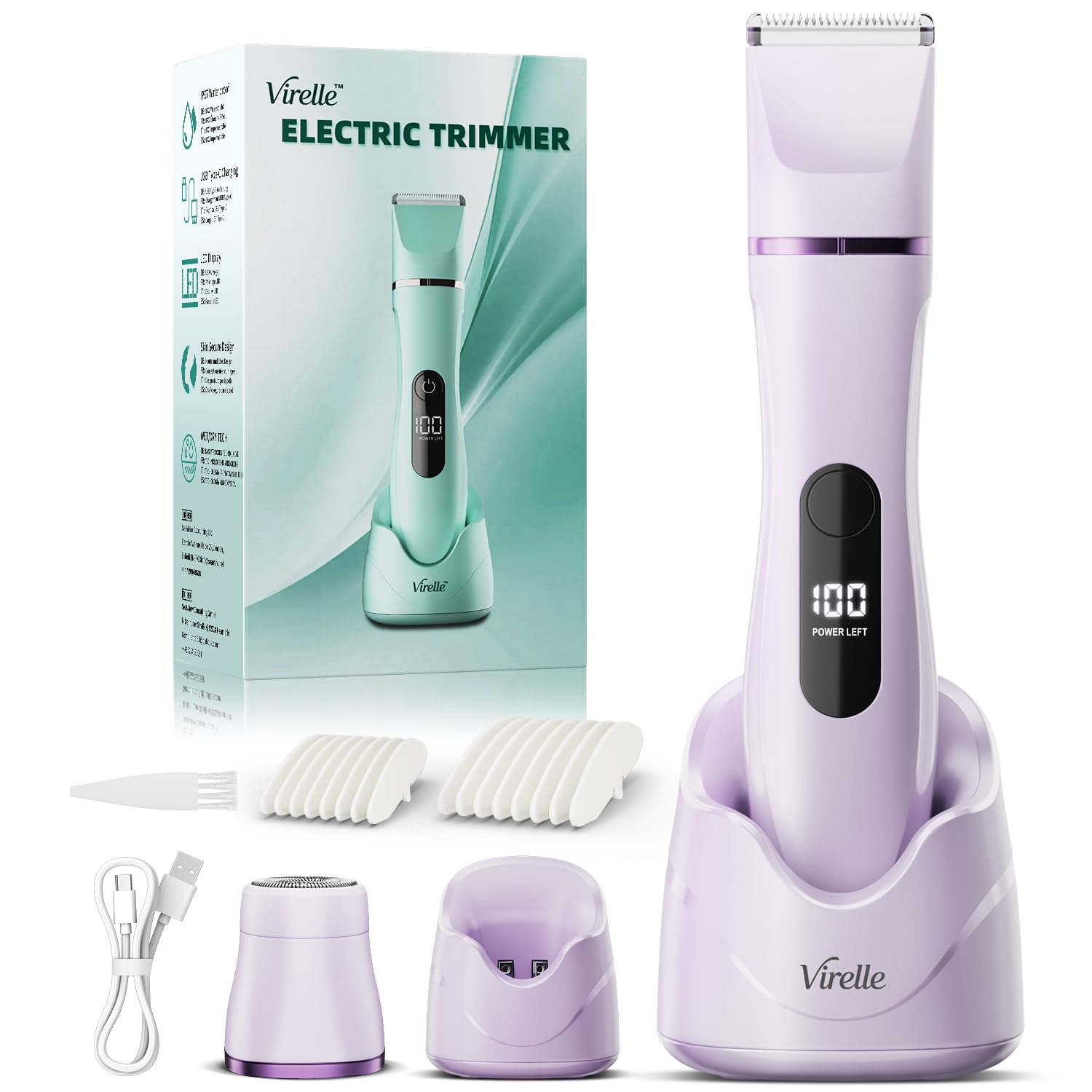 Photo 1 of Bikini Trimmer for Women - Painless Waterproof Electric Razor Remover Foil Shaver for Leg, Body, Armpit & Facial Hair, Cordless with Ceramic Blade,USB Charging Dock, Travel Size, Gifts for Her, Purple