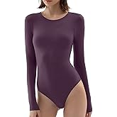 PUMIEY Women's Crew Neck Long Sleeve Bodysuit Second-skin Feel Tops Smoke Cloud Collection