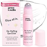 grace & stella Under Eye Brightener Roller - Airplane Travel Essentials - Travel Size Toiletries - Retinol & Caffeine Eye Ser