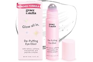 grace & stella Under Eye Brightener Roller - Airplane Travel Essentials - Travel Size Toiletries - Retinol & Caffeine Eye Ser