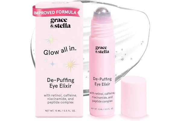 grace & stella Under Eye Brightener Roller - Airplane Travel Essentials - Travel Size Toiletries - Retinol & Caffeine Eye Ser