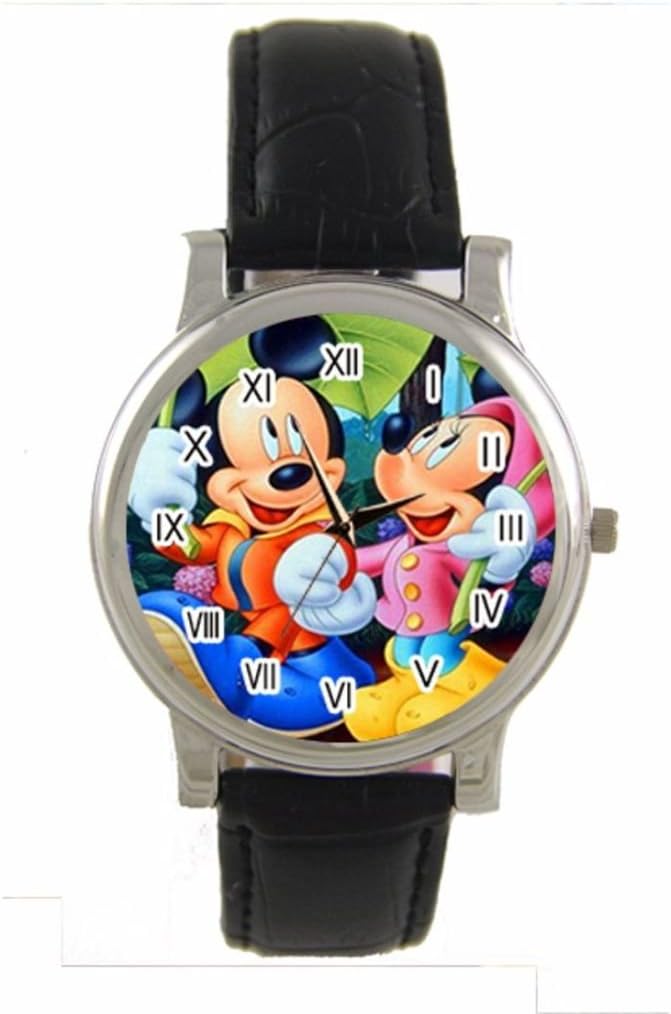 Mickey Minnie Mouse Custom 100% NEW genuine leather Band fashion adult's Sport wrist watch