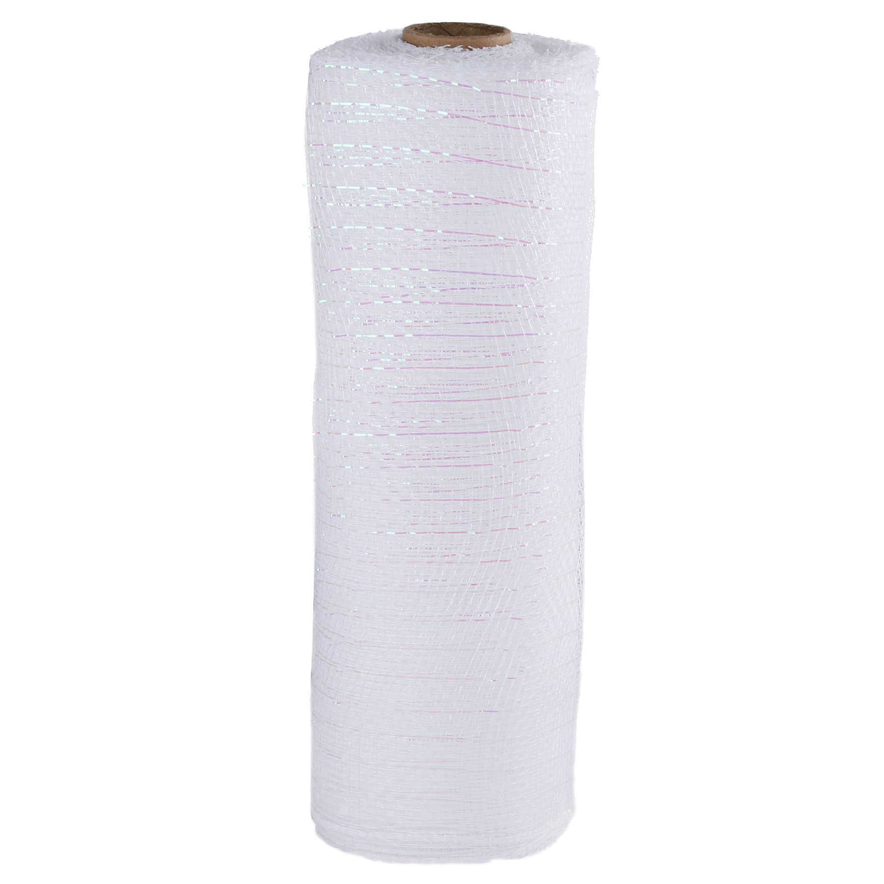 Wide Foil Deco Poly Mesh Ribbon 25cm x 9.1 Meters (White, Laser White Foil)