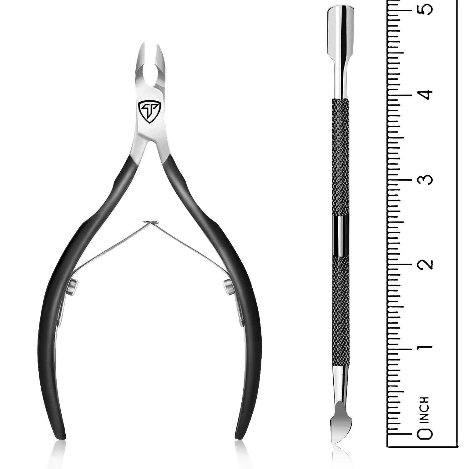 Cuticle Nipper with Cuticle Pusher-Professional Grade Stainless Steel Cuticle Remover & Cutter-Durable Manicure and Pedicure Tool-Beauty Tool Perfect for Fingernails and Toenails (Titanium Black): Beauty