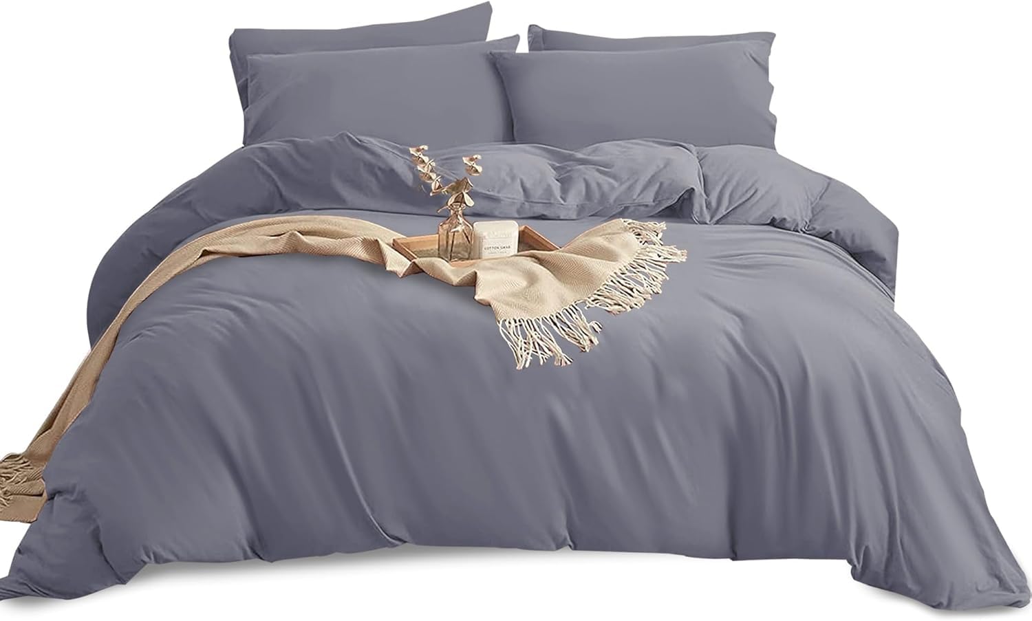 Yorkshire Bedding King Size Duvet Cover Sets Soft Breathable Brushed Microfibre Plain Duvet Cover with Pillow cases Button Closure Quilt Cover Bed Set Grey — image 1