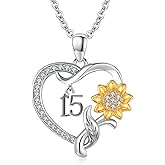 JUSTKIDSTOY 18 Year Old Girl Birthday Gifts/Sweet 15th/16th/21st/60th/80th Birthday Gifts for Daughter 925 Sterling Silver Sunflower Heart Pendant Necklace for Women Girlfriend Sister Christmas Anniversary Jewelry