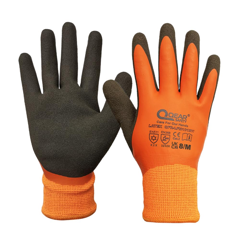 QEARSAFETY 1 Pair Thermal Work Glove, Cold Resistance Glove, Fleece Lining, Fully Latex Rubber Coated For Water Proof, Sandy Soft/Anti-Slip Palm For Grip,10/XL