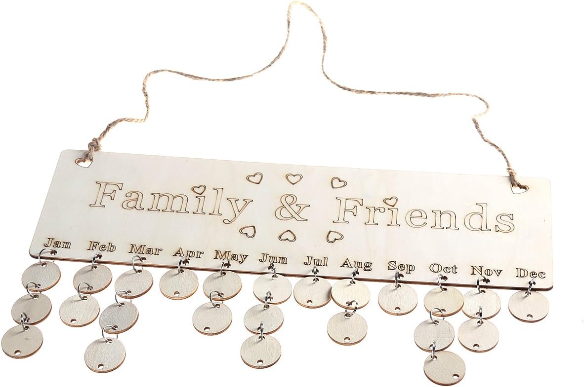 Wood Family Birthday Plaque Friends Reminder Calendar for Home Decoration, As shown, 40 12 0.5cm