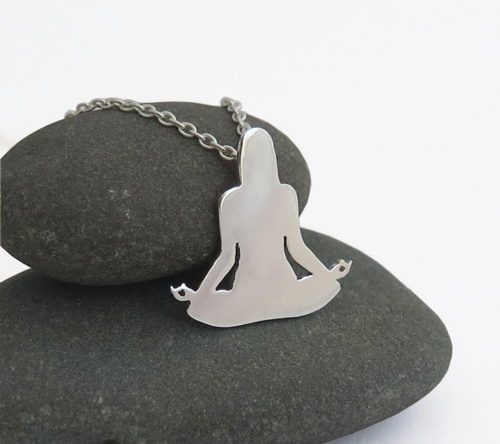 Sterling Silver Yoga Pendant Necklace - Meditating Woman