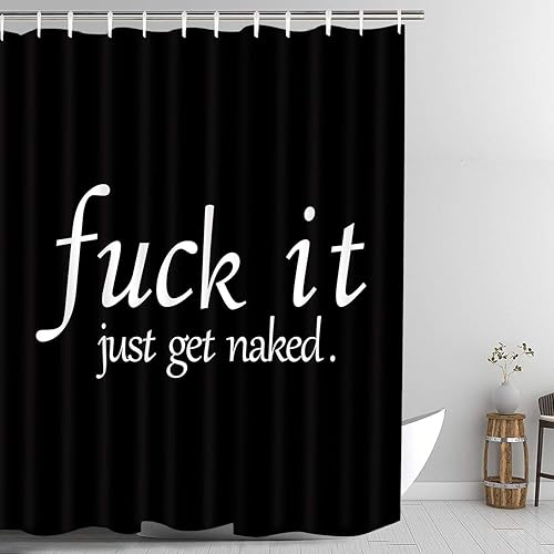Alishomtll Bathroom Shower Curtain Black and White Funny Quotes Shower Curtains Durable Fabric Bath Curtain Waterproof Bathroom Curtain with 12 Hooks (Black, 72" L × 72" W)