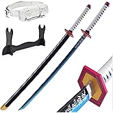 Demon Slayer Sword 41inch,with Display Stand and Belt, Rengoku Sword/Tanjiro Sword/Zenitsu Sword/Anime Original Texture,for Demon Slayer Cosplay and Collection,Various Styles Available
