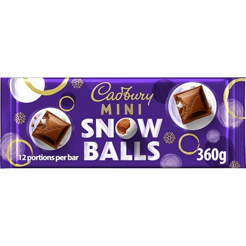 Cadbury Festive Mini Snow Balls Chocolate Bar, Smooth Dairy Milk Chocolate Filled With Chunks of Coated Dairy Milk Bites, Christmas Treat for Gifting or Sharing, 360 g (Pack of 1)