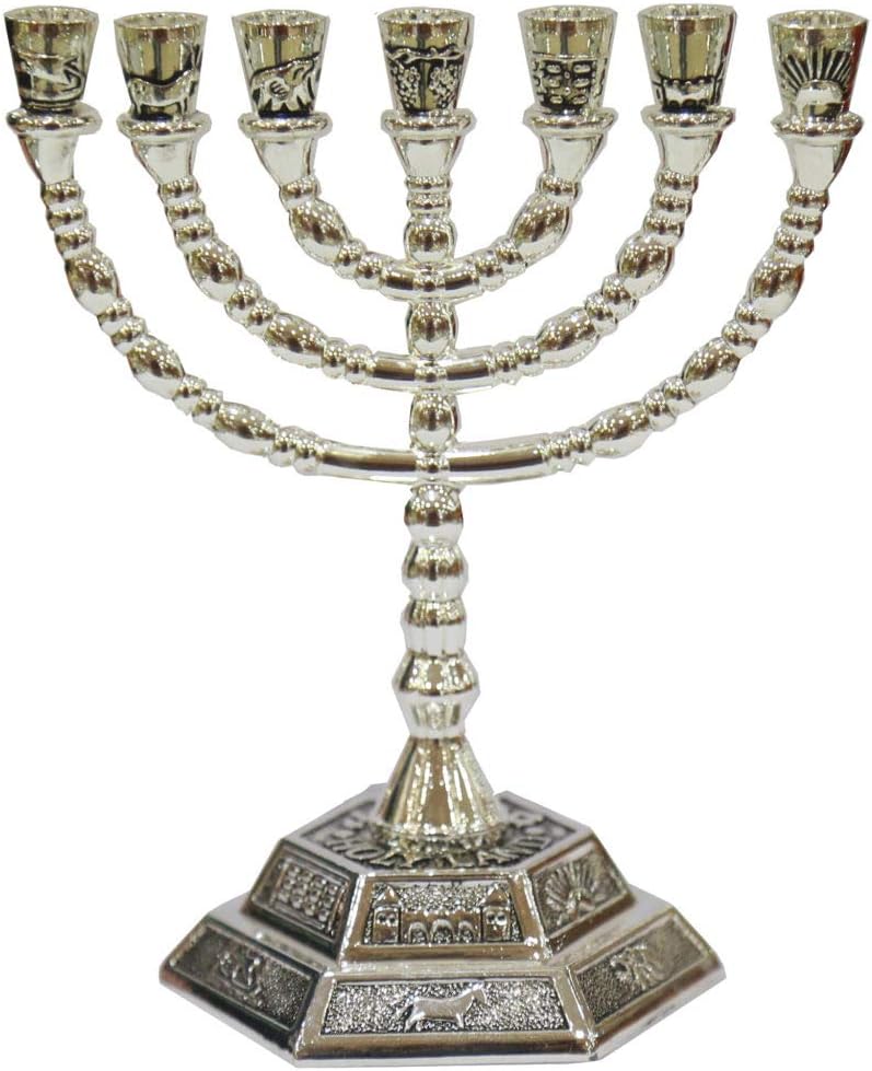 12 Tribes of Israel Jerusalem Temple Menorah choose from 3 Sizes Gold or Silver (Gold, 8 Inches): Home & Kitchen