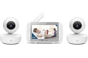 Motorola Nursery VM36XL 2-Camera Video Baby Monitor, 1000ft Range no WiFi 2.4 GHz Wireless, 5" Screen, 2-Way Audio, Pan/Tilt/Zoom, Sensor, Lullabies, Night Vision