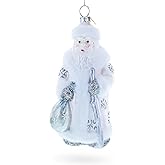 Santa in Elegant White Blown Glass Christmas Ornament