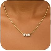 Women's Dainty Gold Necklace, Three Freshwater Pearl Pendant Gold Necklace, Minimalist Delicate Gold Necklaces for Women, Elegant Daily Wear Jewelry Gift