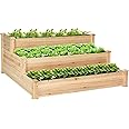 S AFSTAR 3-Tier Raised Garden Bed, Wood Elevated Planter Box with 3 Dividable Bed Kit, Outdoor Above Ground Garden Beds for Plants Herbs Vegetables, Stackable & Flat Arrangement, 49"L x 49"W x 22"H