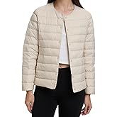 Comfitude Women's Quilted Lightwight Puffer Jacket, Collarless Down Jacket Coats with Pockets, Portable Coat with Storage Bag