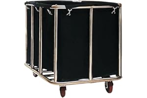 FRIDES Commercial Laundry Cart on Wheels, 11.35 Bushels Large Laundry Roller with Removable Waterproof Canvas Lined Basket, Heavy Duty Stainless Steel Laundry Basket for Hotels and Hospitals
