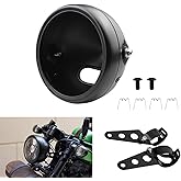 LisylineAuto 5.75 Inch Motorcycle Headlight Housing Bracket Headlamp Shell Cover 5-3/4 Headlight Mount Bucket for Harley Yamaha Suzuki Chopper Black Motorbike Headlight Bucket