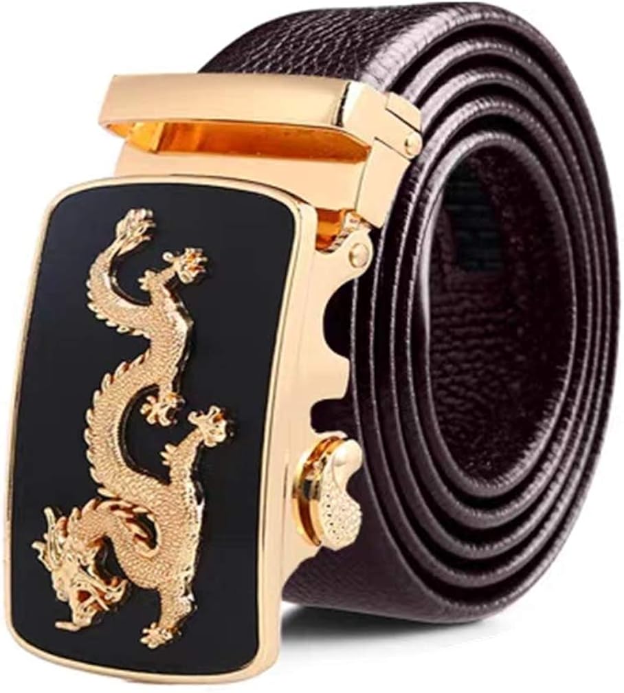 Top Grain Soft Leather Belts For Men 35mmRatchet No Hole Belt Dragon