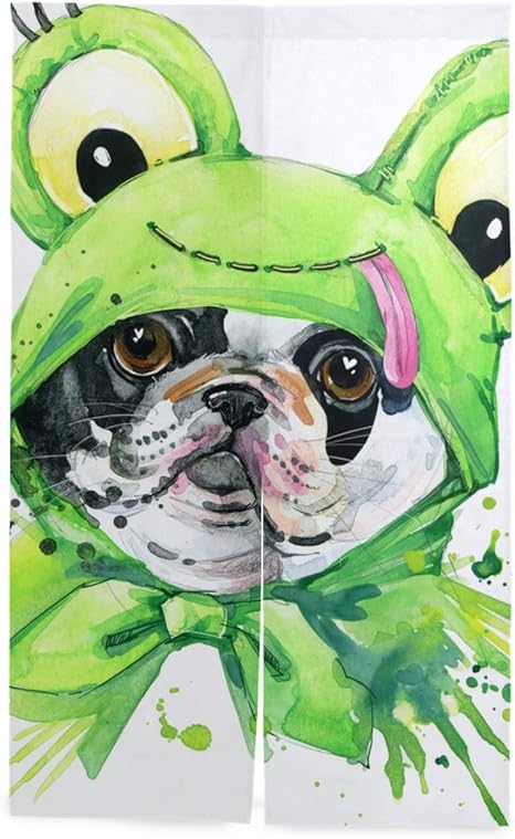 Amazon Miscery 間仕切りカーテン かわいいフレンチブルドッグ水彩イラスト国内 シンプルなデザインファッション 喫茶店 居酒屋 飾り仕切り付け装飾伸縮ポールを与える カーテン ブラインド オンライン通販