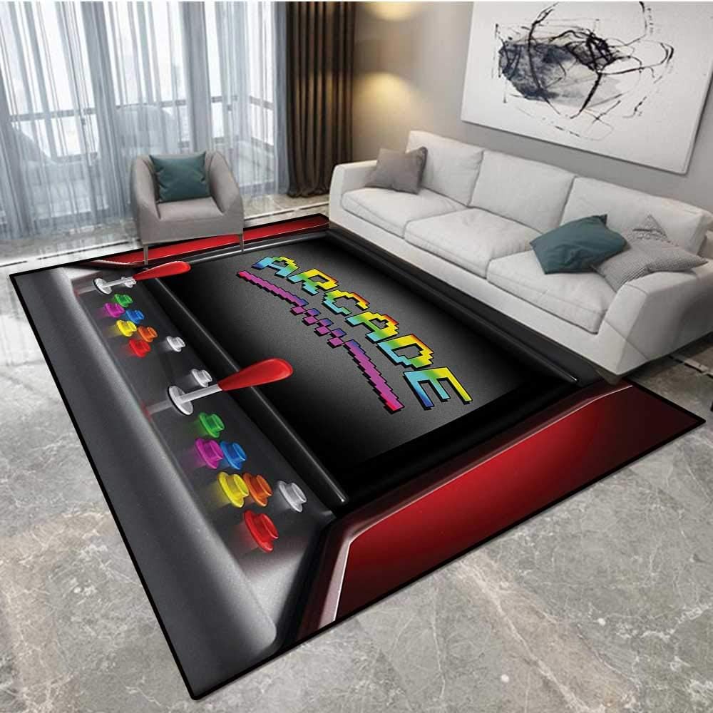 Anhounine Video Games Office Floor mats Carpet Arcade Machine Retro Gaming Fun Joystick Buttons Vintage 80s 90s Electronicccarpet rake to Fluff Carpet 5'x6' (W150cm x L180cm) Multicolor