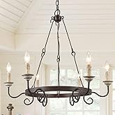 LALUZ Farmhouse Chandelier, 6-Light Wagon Wheel Chandelier, French Country Lighting for Dining Room, Kitchen Island, 28.3″ W 