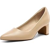 mysoft Women's Pointed Toe Pumps 2 Inch Chunky Block Low Heels Dressy Shoes Slip On Pumps