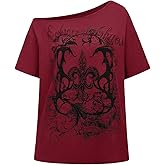 SOLY HUX Women's Plus Size Off The Shoulder Tops Graphic Tees Y2K Clothes Casual Short Sleeve Oversized T Shirts