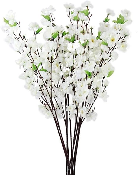OULII Ciruela cereza artificial flor de durazno Spray rama flores árbol