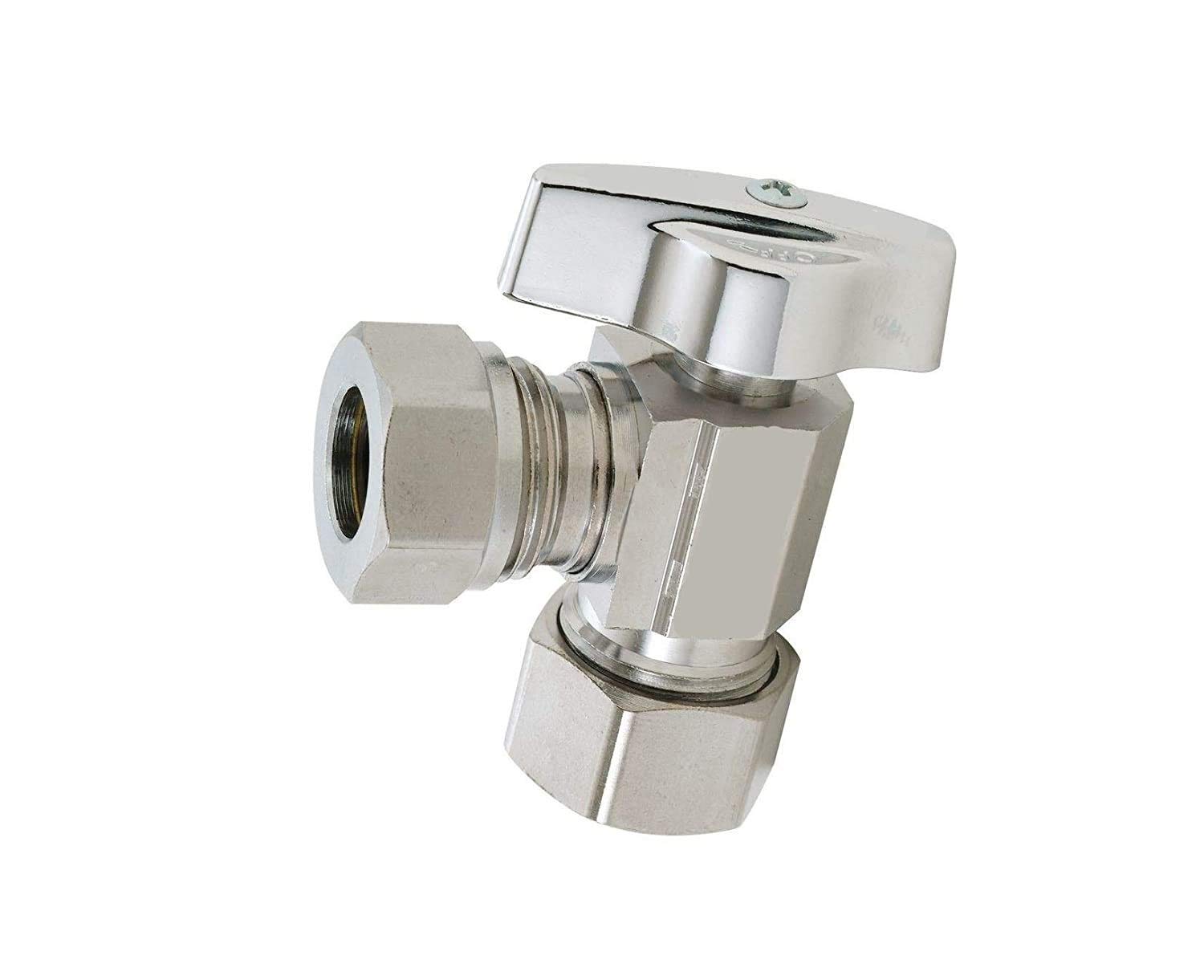 View 1 of (10 Pack) EZ-Fluid 1/2-in Nominal Comp (5/8" OD Comp) x 7/16"O.D or 1/2" FIP (Slip Joint) 1/4-Turn Chrome Brass Angle Stop Valve Water Shut Off Ball Valve LF,Square Body