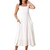 Seta T Women's Linen Dresses Summer Sleeveless Sundress Casual Loose Flowy Midi Tank Beach Dress