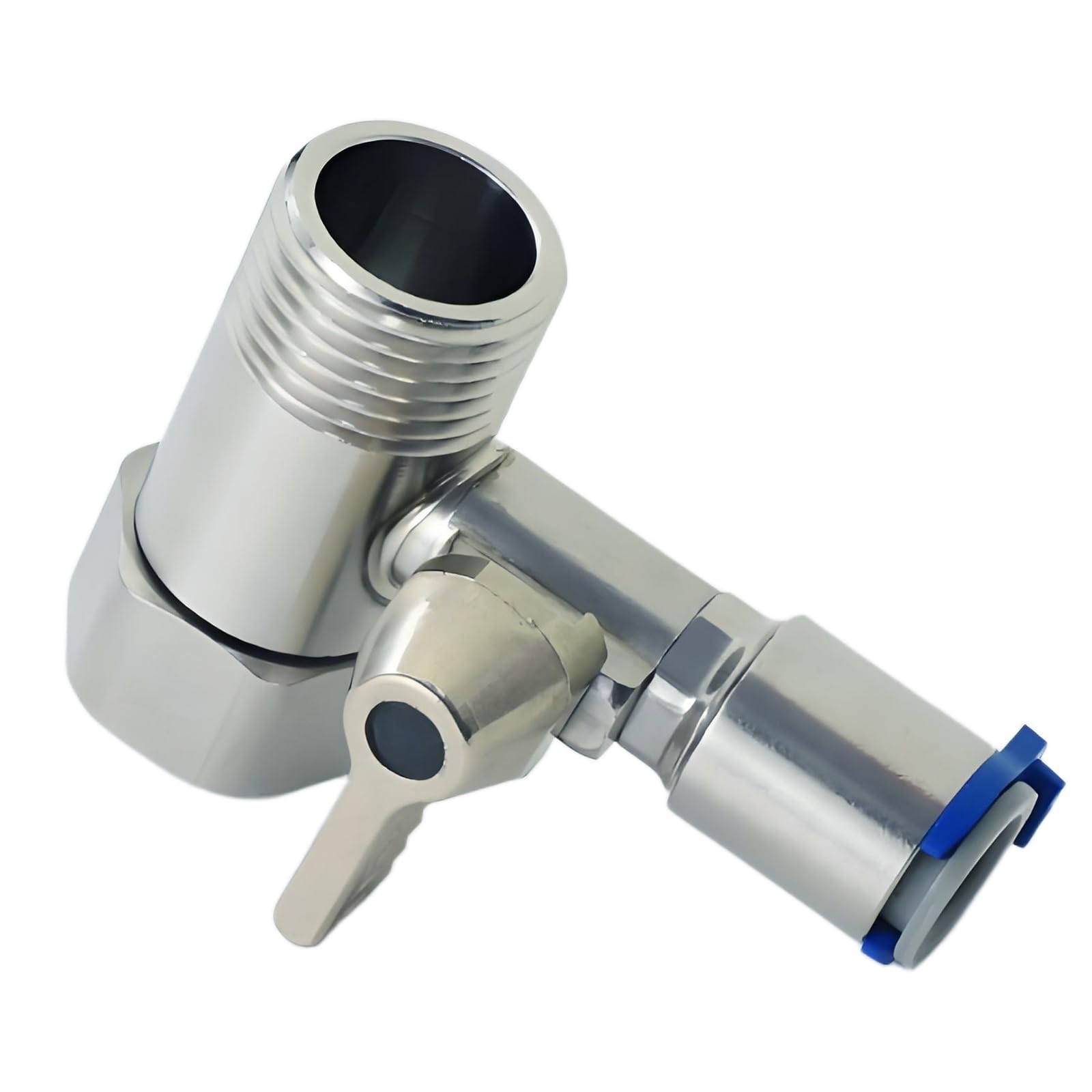 Photo 1 of Stainless Steel Water Supply Adapter 1/2" x 1/2" x 3/8" Tee Stop Valve – ideal for RO (Reverse Osmosis) water filters, coffee brewers, ice makers, and PE water line splitters in refrigerator systems.
