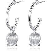 HIUS 925 Sterling Silver Lily of The Valley Dangle Hoop Earrings for Women, 18K Gold Plated Romantic Flower Drop Stud Earrings, Statement Silver Women's Jewelry