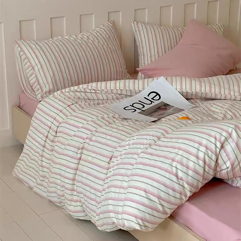 Bettwäsche 135x200 Rosa Weiß Gestreift Bettbezug Kissenbezug 80x80