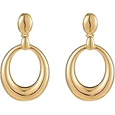 TONLUYAX Large Gold Oval Circle Drop Dangle Earrings for Women Trendy Geometric Statement Earrings Jewelry
