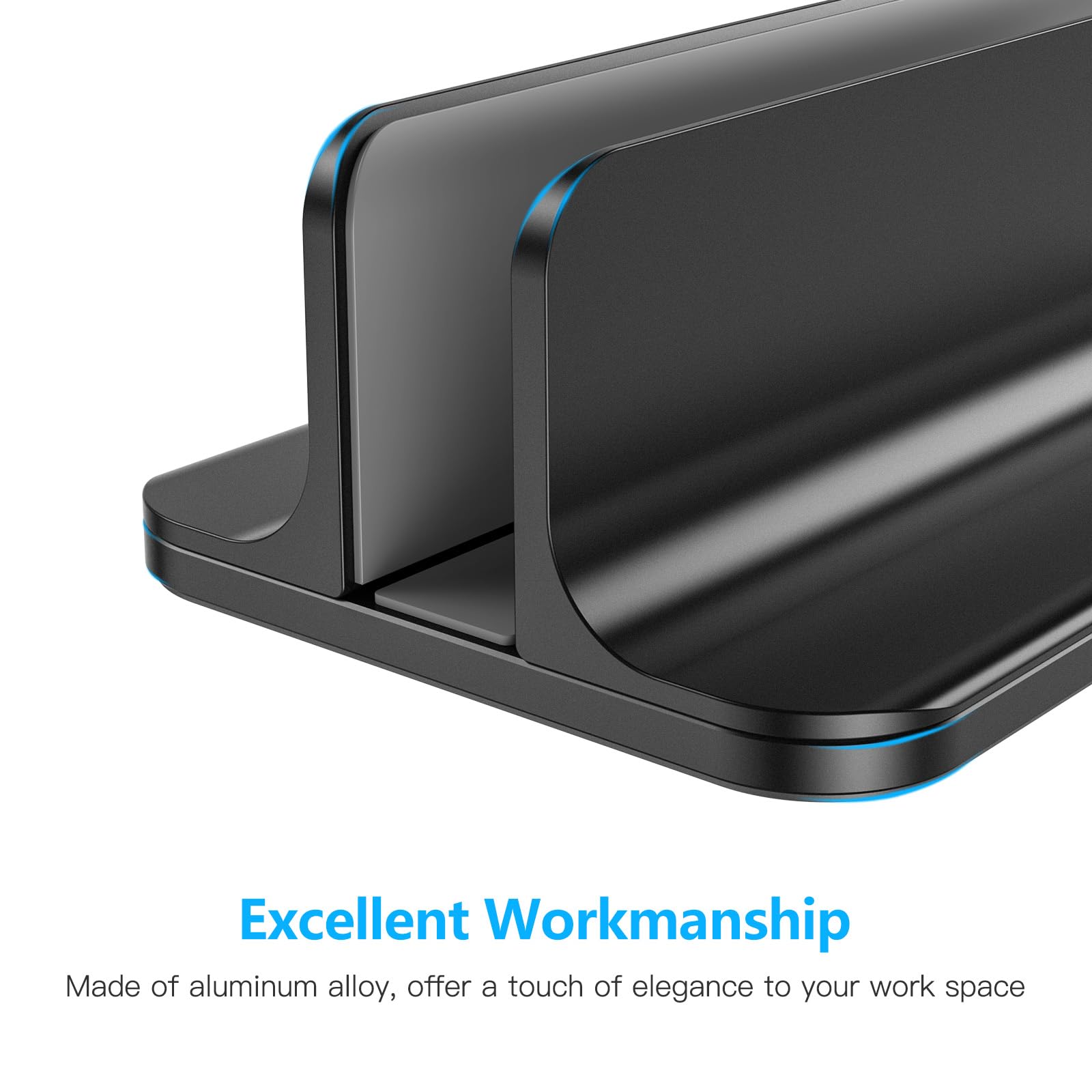 OMOTON Vertical Laptop Stand Holder, Desktop Aluminum Stand for MacBook with Adjustable Dock Size, Fits All MacBook, Surface, Chromebook and Gaming Laptops (Up to 17.3 inches),Black - Image 7