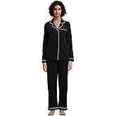 GLOBAL Pajama Set for Women Long-Sleeve Shirt/Full-Length Bottom 100% Cotton