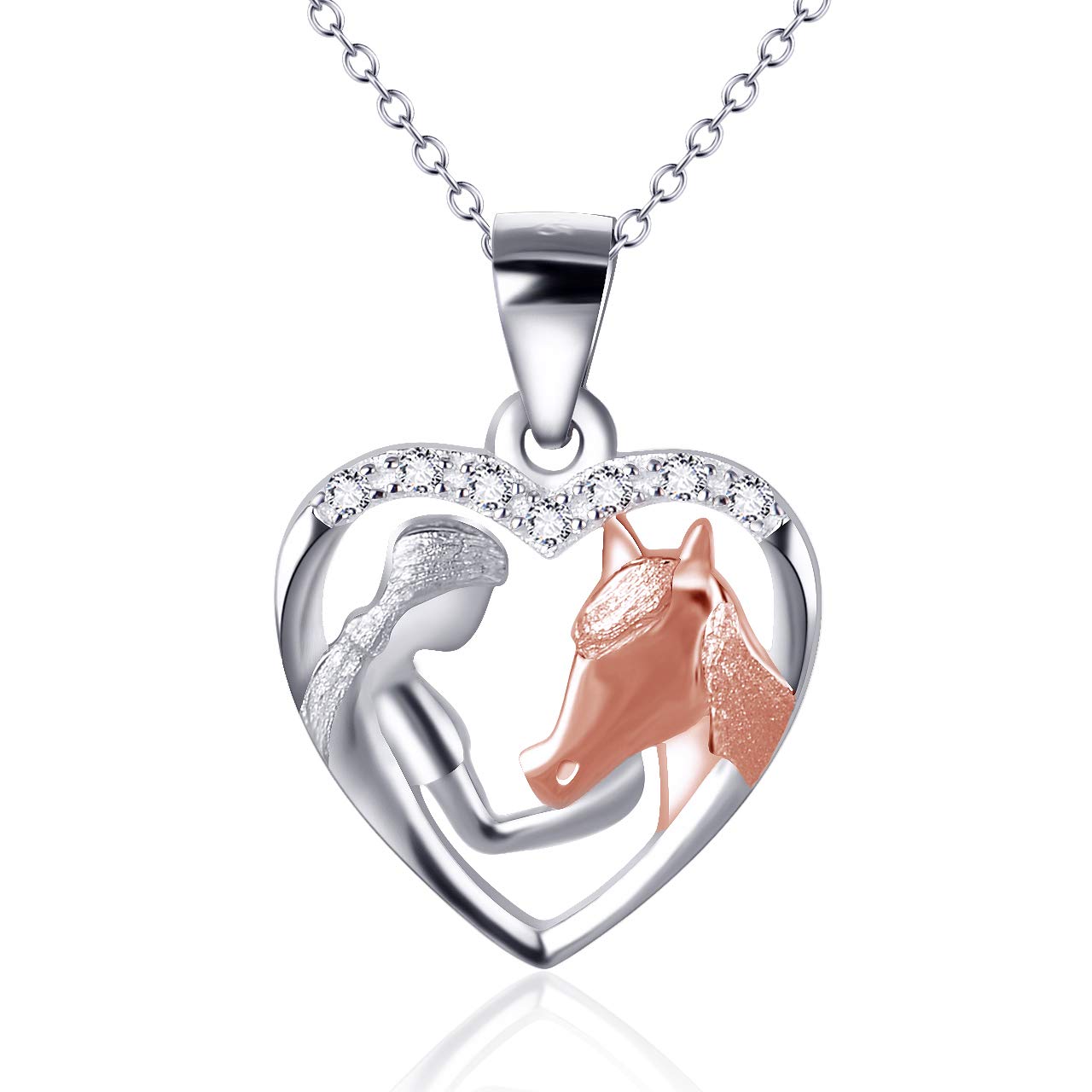 VONALA Horse Necklace for Girls Sterling Silver Heart Pendant Horse Gifts for Women with Gift Box (Rose Gold Horse) — image 1
