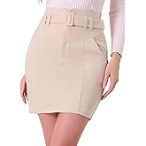 Allegra K Faux Suede Skirt for Women's High Waist Casual Belted Pencil Skirts