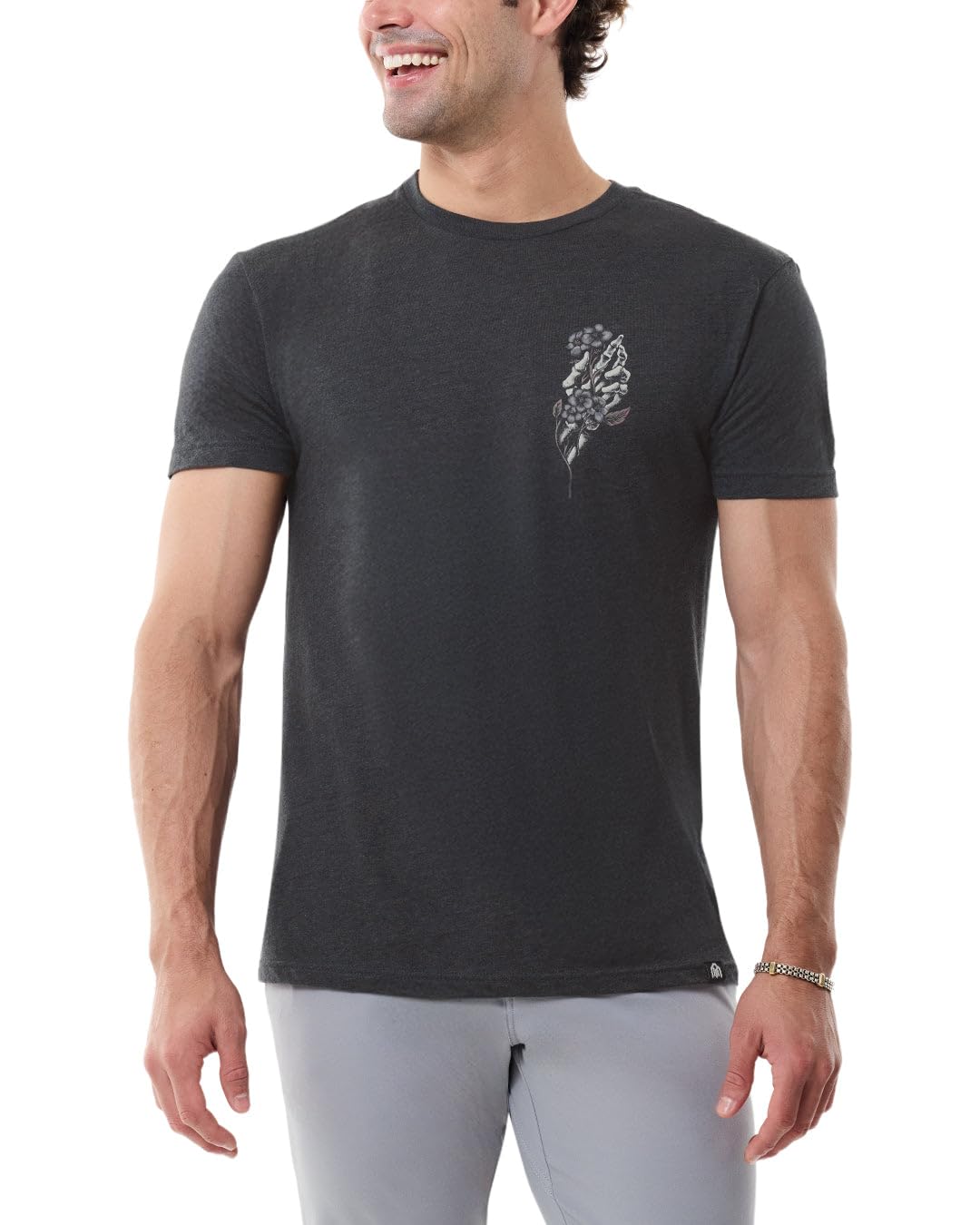 INTO THE AM Bone Blossom Men's Tee - Nature Themed Graphic T-Shirts (Charcoal, XX-Large) Image