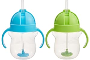 Munchkin Any Angle Sippy Cups for Toddlers 1-3, Straw, 2 Pack, Blue/Green