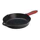 Lodge L10SK3ASH41B Cast Iron Skillet with Red Silicone Hot Handle Holder, 12-inch